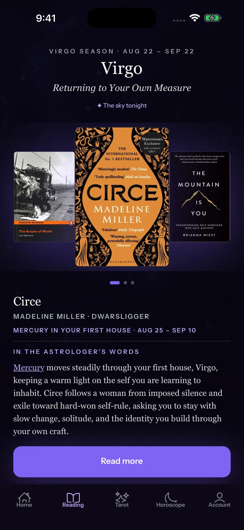 Starlit seasonal Reading with three book recommendations and a reflection on Circe.